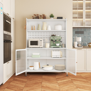 White Tall <b>Storage</b> <b>Sideboard</b> Cabinet for Kitchen Living & Dining Room with Glass Doors & Adjustable Shelves - Product Image 3