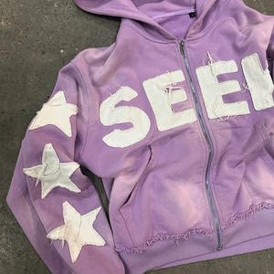 Felpa con cappuccio da uomo con Zip Vintage lavata con acido stampato in stile Street personalizzato stile OEM - Product Image 4