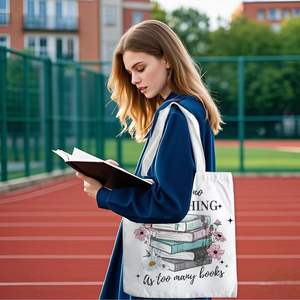 Borsa Tote in Tela con Stampa Fronte-Retro per Amanti dei Libri, Due Manici, Motivo con Scritta '<span class=keywords><strong>Non</strong></span> Esiste Tanto Libri' - Product Image 6