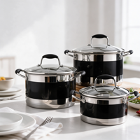 Ensemble de casseroles en acier inoxydable écologiques de qualité supérieure avec couvercles en verre transparent, modernes, compatibles induction et gaz, saines et lavables au lave-vaisselle