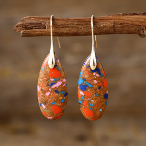 Pendientes Colgantes de Gema Turquesa y Jaspe Imperial en Forma de Lágrima, Elegantes y Hermosos, para Mujer, Joyería de Moda, Atrevida y de Gran Impacto, Venta al por Mayor - Product Image 2