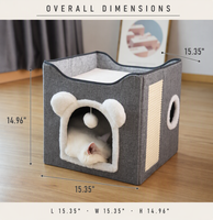 Maison pour chat pliable carrée moderne avec griffoir à boule moelleuse et lit couvert - Abri portable pour animaux de compagnie d'intérieur