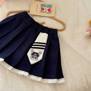 Tongxingyuan Childrens Skirt Navy Blue Pleated With Rabbit Tie School Style For Girls Cotton Fabric - Product Image 3