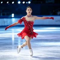 Robe de patinage artistique de luxe rouge à motifs floraux avec strass et dos profond, jupe de danse sur glace pour filles et femmes, tenue de compétition et de performance