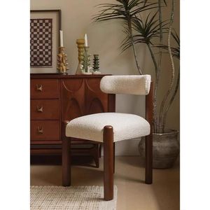 Vintage Solid Wood Dining Chair Upholstered Retro French Country Style Creamy Fabric Home Use - Product Image 2