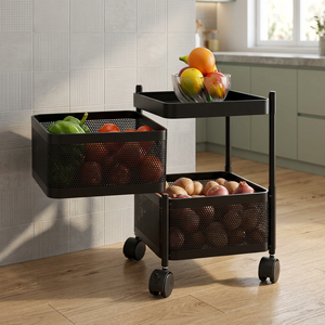 Modern Three Layer Metal <b>Storage</b> <b>Cart</b> With Wheels For Kitchen Food Organization Black Mesh Design - Product Image 5