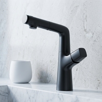 Robinet de lavabo WEIHAO noir extractible, réglable en hauteur, rotatif à 360 degrés, avec double sortie d'eau (haut et bas), mitigeur chaud/froid