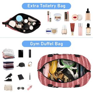 Custom Logo Women Gym Weekender Bag Hawaiian Red <b>Lei</b> Print Polyester Travel Duffel Bag Set with Cosmetic Pouch - Product Image 4