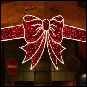 Christmas outdoor decoration <b>led</b> giant large <b>red</b> gold bow ribbon motif <b>light</b> for wall - Product Image 1