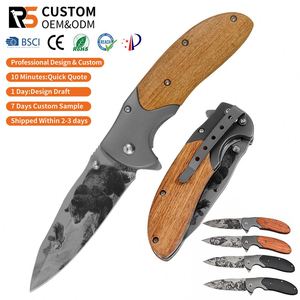 Couteau de camping tactique pliable en acier inoxydable imprimé en 3D sur mesure OEM avec lame tranchante et manche en bois - Product Image 5