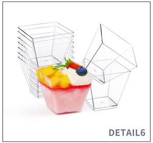 Mini-bols carrés jetables en PS pour desserts, petits gobelets en plastique pour dégustations et service de fête - Product Image 3