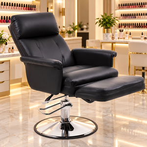 Sillón de Barbería Reclinable de Cuero, Bomba Hidráulica Resistente, Altura Ajustable, Resistente a los Arañazos, Impermeable, para Sala de Estar o Gimnasio - Product Image 1