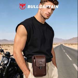 BULLCAPTAIN OEM logo <b>Men's</b> Waist Bag 7 Inch Genuine Cow Leather Small Cross Body Shoulder Cell Phone Belt <b>Pouch</b> Bag <b>for</b> <b>Men</b> - Product Image 5