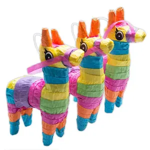 3 Stuks Mini Ezel Pinatas 4 "X 7" Inch Aanpassen Kleine Regenboog Kleur Lama Pinata Voor Foto Rekwisieten Mexicaanse Thema Decoratie