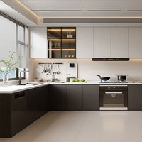Armoire de cuisine avec espace pour micro-ondes et cuisinière, armoires de cuisine petites en forme de L pour appartement