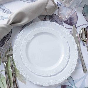 Assiettes jetables rondes de 75 pouces (1025 mm) avec bord gaufré, style européen moderne et minimaliste, en plastique rigide - Product Image 1