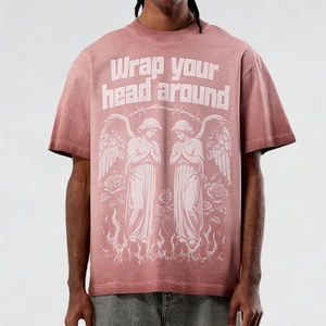T-shirts pour hommes personnalisés, coupe ample et oversize, à épaules tombantes, avec impression sérigraphiée, teinture ombrée et effet délavé pigmenté vintage, en gros - Product Image 1