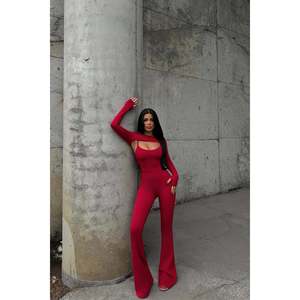 Mono rojo con detalles de ventana para mujer, cuello halter, cintura alta, talla grande, ajuste holgado, estilo fitness, estampado de club, midi, deportivo de verano, XS - Product Image 5
