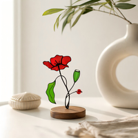 Attrape-soleil en cristal Art Déco avec motif de fleurs orange artificielles en verre teinté, décor de maison, cadeau de Noël, motif Pavot de Californie