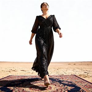 Vestido Abaya de Poliéster con Lentejuelas Bordadas Personalizadas de Lujo para Mujeres Musulmanas, Elegante para Fiestas y Eventos, Venta al Por Mayor - Product Image 3