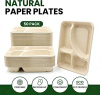 Assiettes en papier compostables robustes en fibre de canne à sucre, compartimentées, compatibles micro-ondes, pour la préparation des repas