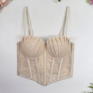 Abito Vintage estivo in pizzo a maglia sottile Sexy da donna con corsetto <span class=keywords><strong>imbottito</strong></span> <span class=keywords><strong>imbottito</strong></span> <span class=keywords><strong>reggiseno</strong></span> da donna <span class=keywords><strong>trasparente</strong></span> con canotta arricciato - Product Image 4