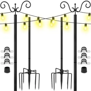 JH-Mech Outdoor String Light Pole Custom Fácil de instalar Pó Preto Revestido Galvanizado Steel String Light Poles
