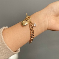 Bijoux en forme de cœur en or 14K OT, fermoir boucle, breloques en diamant, gourmette en cuivre, chaîne cubaine, pendentif, Bracelet pour femmes