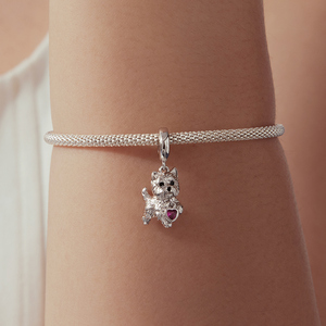 Charmant pendentif chien Yorkshire plaqué argent avec cœur en cristal rose, bijou en alliage, cadeau unisexe en forme d'animal - Product Image 5