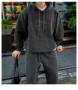 Sweat-shirt à capuche gris foncé délavé et usé sur mesure pour hommes - Product Image 5