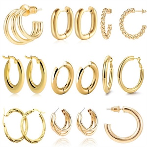 Pendientes de Aro de Acero Inoxidable Chapados en Oro, Joyería Fina de Moda al por Mayor, Accesorios para Mujer - Product Image 2