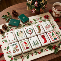 Tuiles de Mahjong de Noël Vintage, 160 pièces, 4 couches, en acrylique, ensemble américain, Père Noël, Elfe, Chaussette de Noël, Mahjong, Cadeau de Fêtes