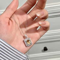 Colliers pendentifs carrés à double halo en topaze bleue ovale 6*8mm, en argent 925, bijoux en pierres précieuses colorées, pierre naturelle pour femme