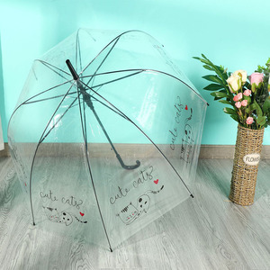 23 Inch Clear Waterproof Gift Custom Transparent Straight Umbrella With Cat Pattern
