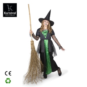 Costume da strega di Halloween per bambine, vestito con <span class=keywords><strong>ragnatela</strong></span>, cappello, maniche lunghe, abito cosplay verde e nero, abbigliamento per feste medievali e rinascimentali - Product Image 2