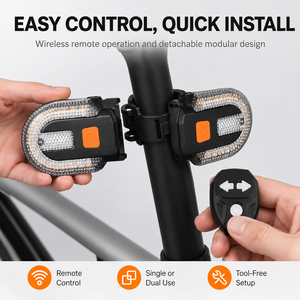 Feu arrière de vélo sans fil rechargeable par USB avec clignotants, 5 modes, étanche, LED, feu d'avertissement arrière pour vélo - Product Image 5