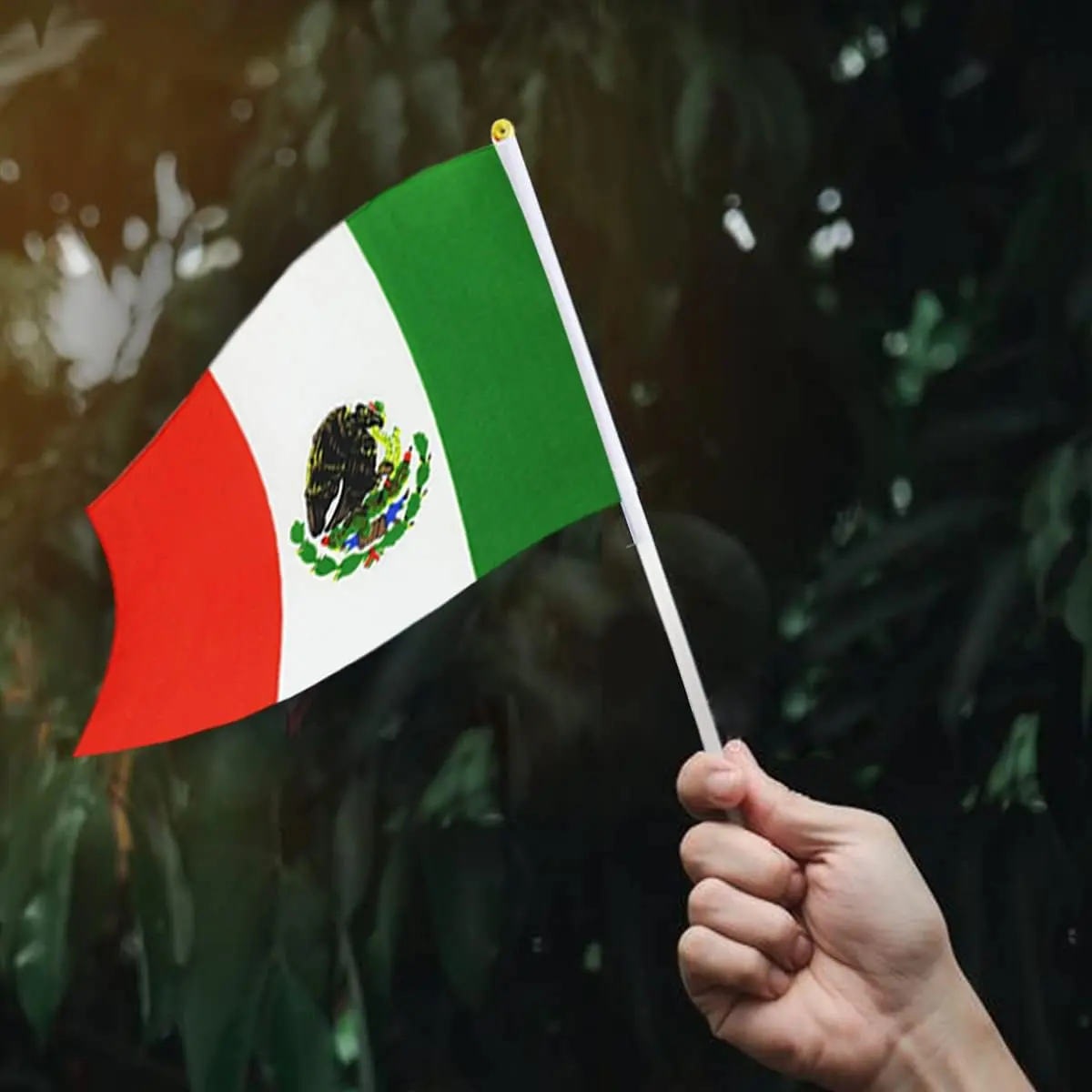 G128 मेक्सिको मिनी हैंड फ्लैग मुद्रित 100D पॉलिएस्टर यूरोप और अमेरिका देश का ध्वज पीतल के ग्रोमेट्स के साथ
