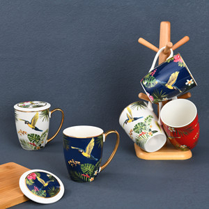 Commercio all'ingrosso di lusso in porcellana floreale caffè e tazzine Set oro reale cerchio sicuro per uso domestico e alberghi - Product Image 2