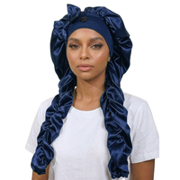 Gorro de satén largo para el cabello, para trenzas y cabello largo, ajustable, de seda, para dormir, con correas retorcidas, gorro de cuidado del cabello para mujer
