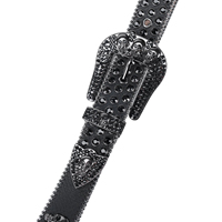 Ceinture en cuir noir style punk rock, ornée de crânes et de strass, ceinture de taille gothique hip-hop avec boucle bling, accessoire de mode