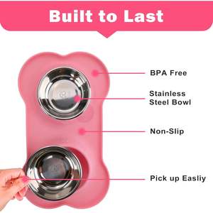 Comederos para perros, 2 tazones de acero inoxidable con tapete de silicona antideslizante para comida y agua para mascotas, tamaño pequeño y mediano - Product Image 2