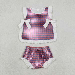 ชุดเสื้อผ้าเด็กผู้หญิงลายตารางผ้าไหมนมพร้อมโบว์น่ารัก - Product Image 2