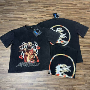 T-shirt da uomo di alta qualità in cotone pesante 100% con stampa graffiti Hot Brick e strass, modello <span class=keywords><strong>Hell</strong></span>/stars retrò, vestibilità ampia - Product Image 5