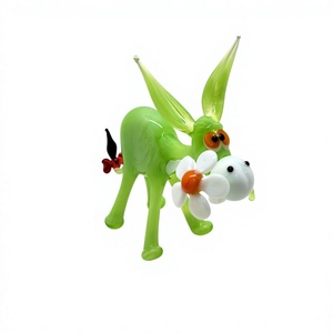 Figura de Burro Verde de Vidrio Soplado a Mano con Flor, Tema Animal de Pascua, Arte Decorativo Artesanal - Product Image 1