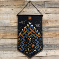 Tapisserie murale tissée sur mesure, drapeau jacquard, bannière suspendue, motif floral montagne, décoration bohème pour la maison, fournisseur en gros