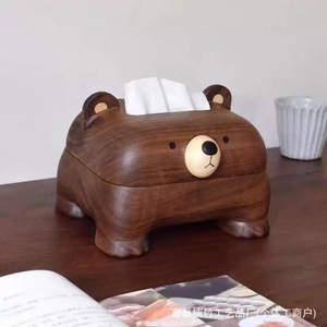 Caja de pañuelos de madera de nogal con forma de oso, 2L, hecha a mano, para almacenamiento en escritorio, hogar u oficina - Product Image 2