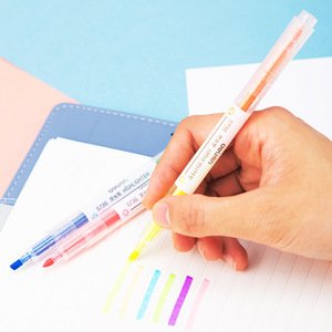 Deli S736 Highlighter Pen Dual-Ended 6 Colors Student <b>Marker</b> <b>Permanent</b> Ink Slanted Head Round Head - Product Image 4