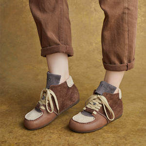 Botines de Color Contrastante para Mujer, Estilo Japonés, con Cordones Redondos, Tacón Plano, de PU, de Caña Alta, para Verano - Product Image 2