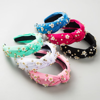 Bandeau personnalisable avec nœud, mini-fleurs, perles et strass |   Directement de l'usine |   Accessoires pour cheveux de printemps