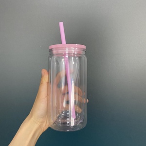 Mossion Wholesale <strong>Bulk</strong> 16oz <strong>Clear</strong> <strong>Double</strong> <strong>Wall</strong> <strong>Plastic</strong> Snowglobe Cup Acrylic Snow Globe <strong>Tumbler</strong> with Pre Drilled Hole and Plug - Product Image 4